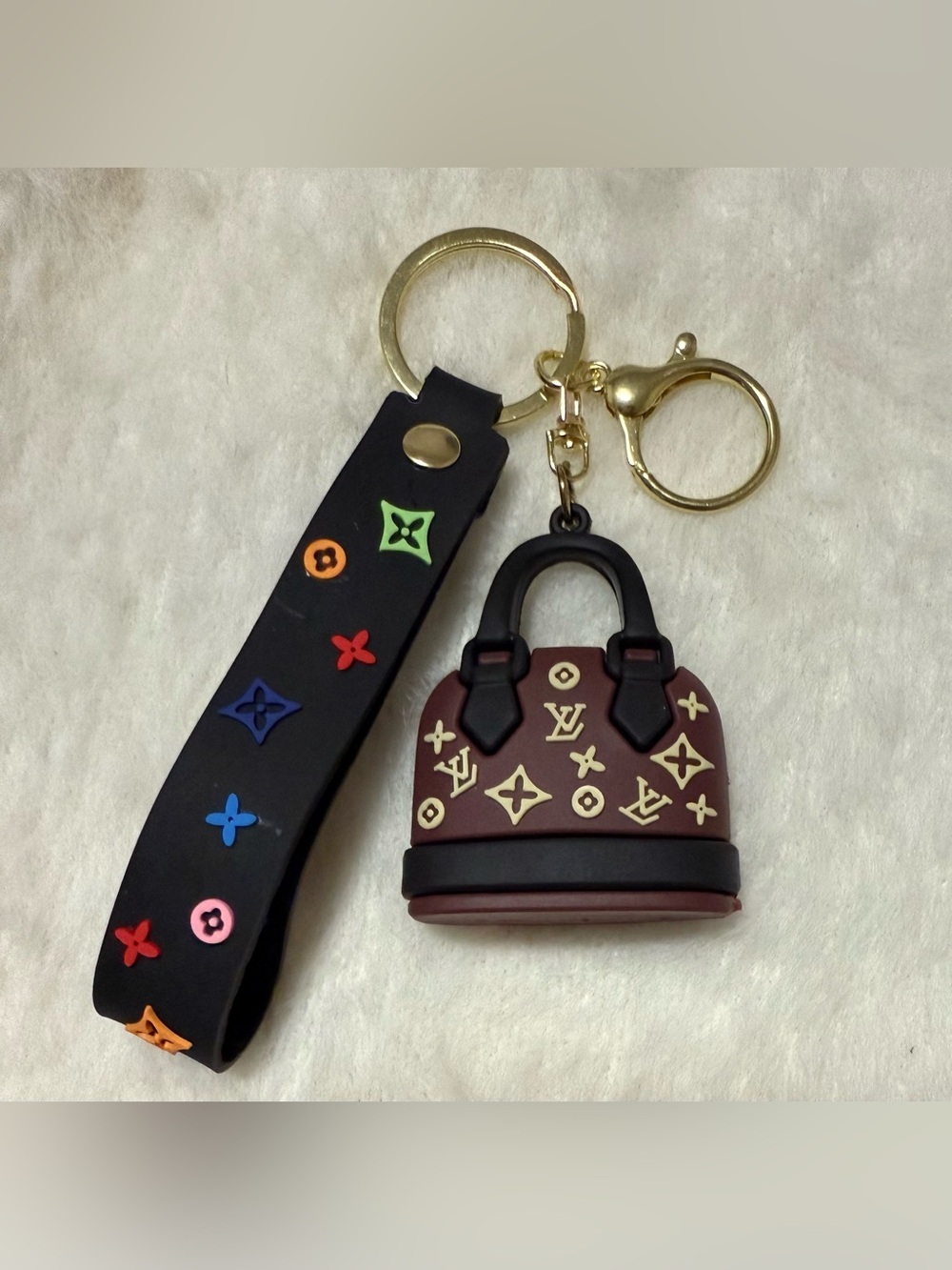 Monogram Bag Keychain with Black Strap